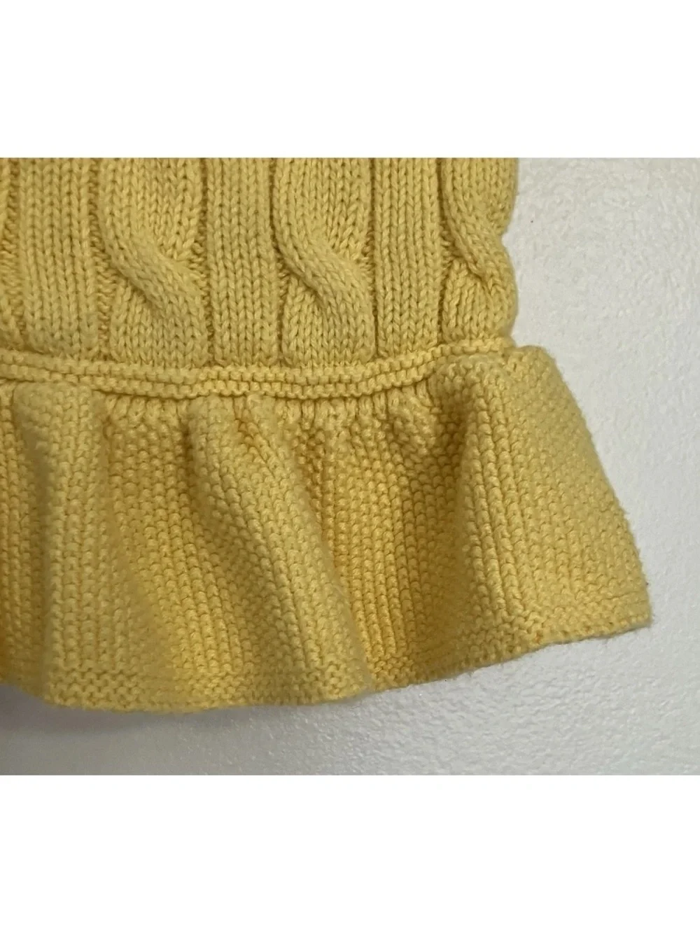 Ralph Lauren Yellow Cable Knit Peplum Cardigan with Pony